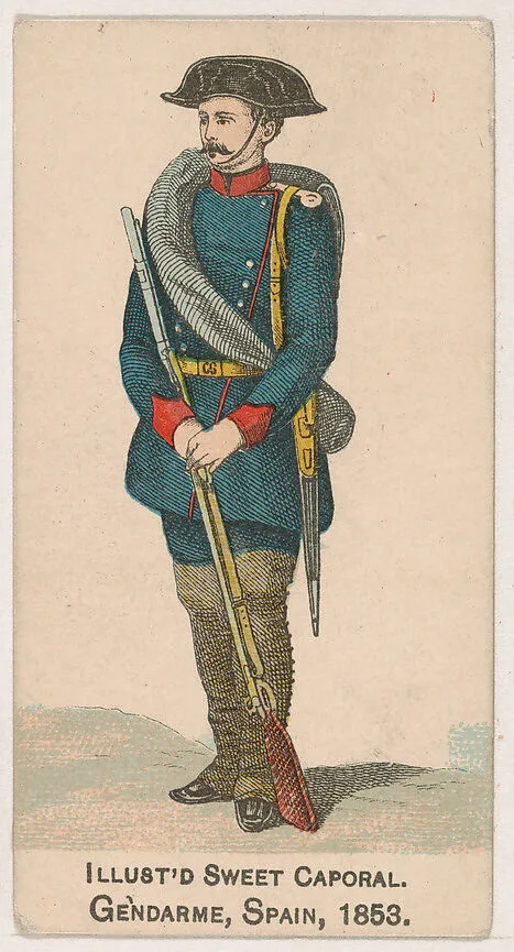 Gendarme, Spain, 1853, from the Military Series (N224) issued by Kinney Tobacco Company to promote Sweet Caporal Cigarettes — Kinney Brothers Tobacco Company