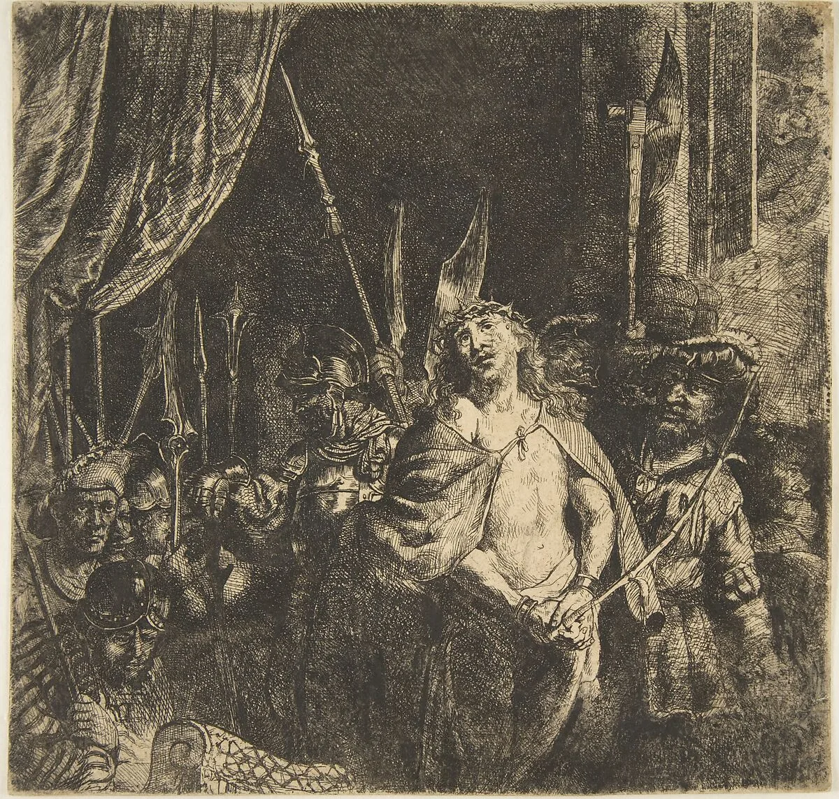 Christ Before Pilate: The Large Plate (copy in reverse of center) — Rembrandt (Rembrandt van Rijn)