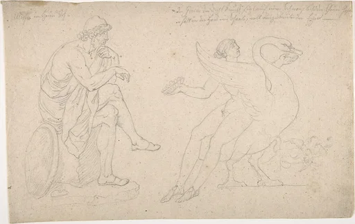 Ornament with Mythic Figures: Ulysses, a youth seated on a swan