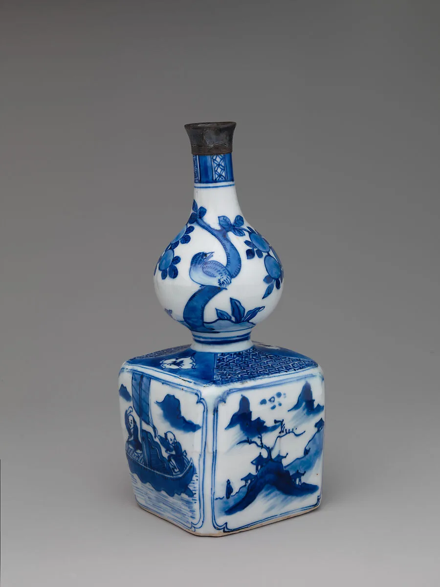 明崇禎 景德鎮窯青花葫蘆瓶|Wine bottle with decoration of landscape and poem — Unknown
