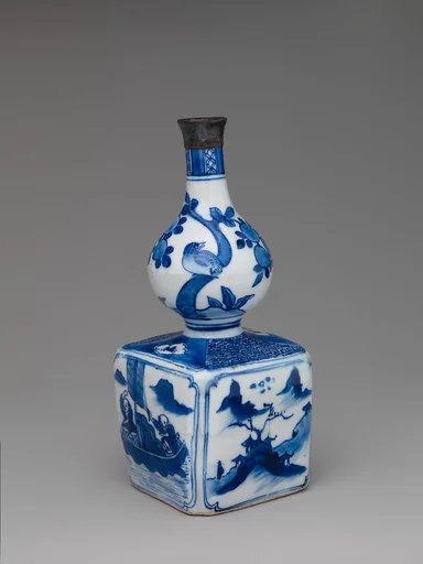 明崇禎   景德鎮窯青花葫蘆瓶|Wine bottle with decoration of landscape and poem