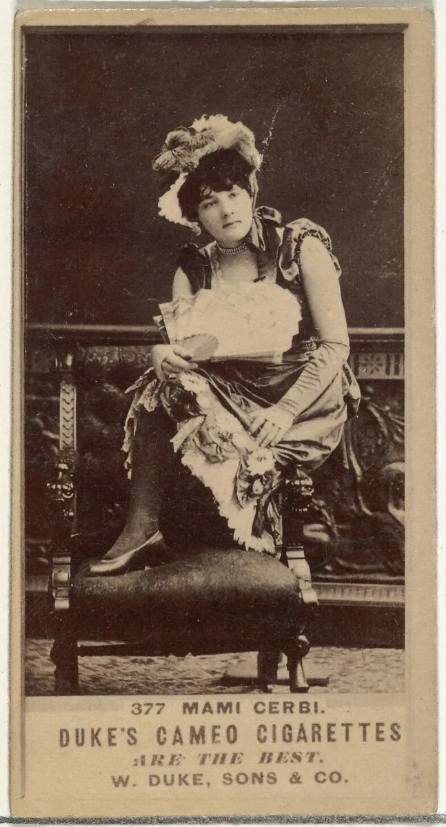 Card Number 377, Mami Cerbi, from the Actors and Actresses series (N145-5) issued by Duke Sons & Co. to promote Cameo Cigarettes — W. Duke, Sons & Co.