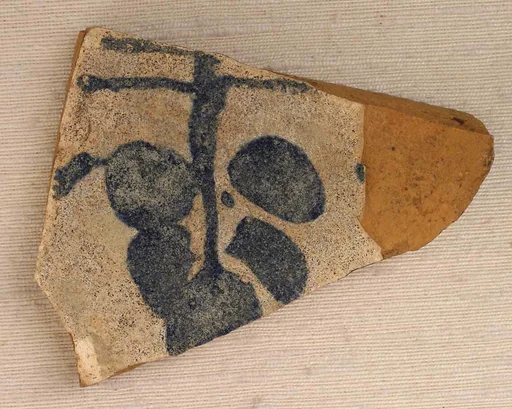 Fragment of an Open Vessel with Blue Palmette on White