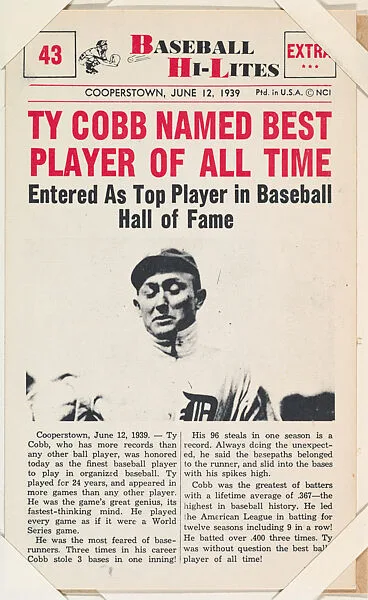 Ty Cobb #43 from Nu-Card Baseball Hi-Lites series (W460) — Nu-Card, Inc.