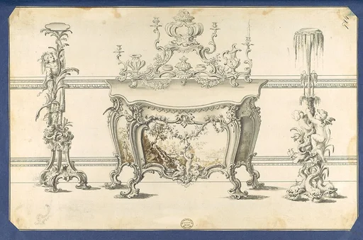 Commode Table and Candlestands, in Chippendale Drawings, Vol. I