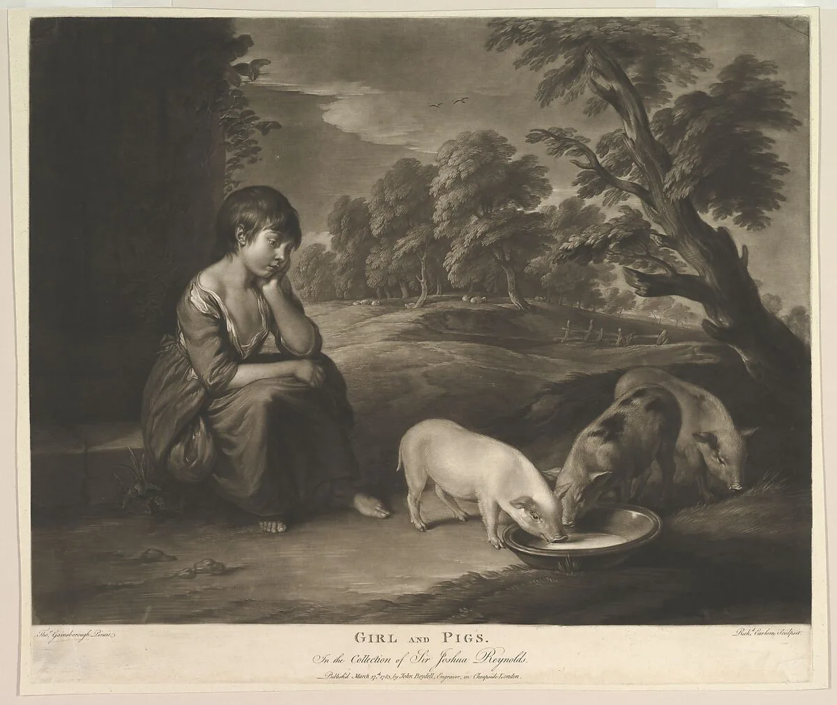 Girl and Pigs — Richard Earlom|Thomas Gainsborough|John Boydell
