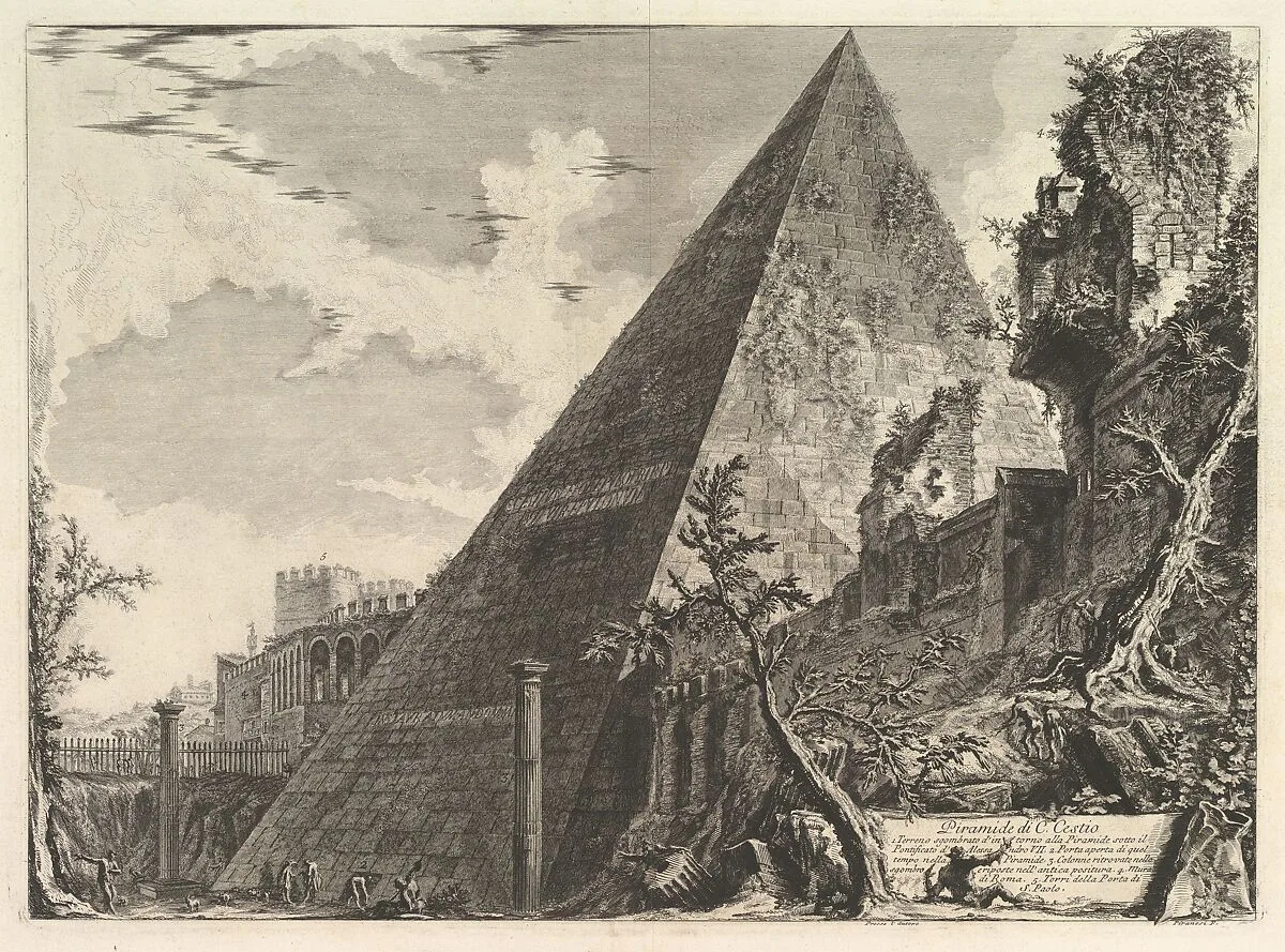 The Pyramid of Gaius Cestius, from Vedute di Roma (Roman Views) — Giovanni Battista Piranesi
