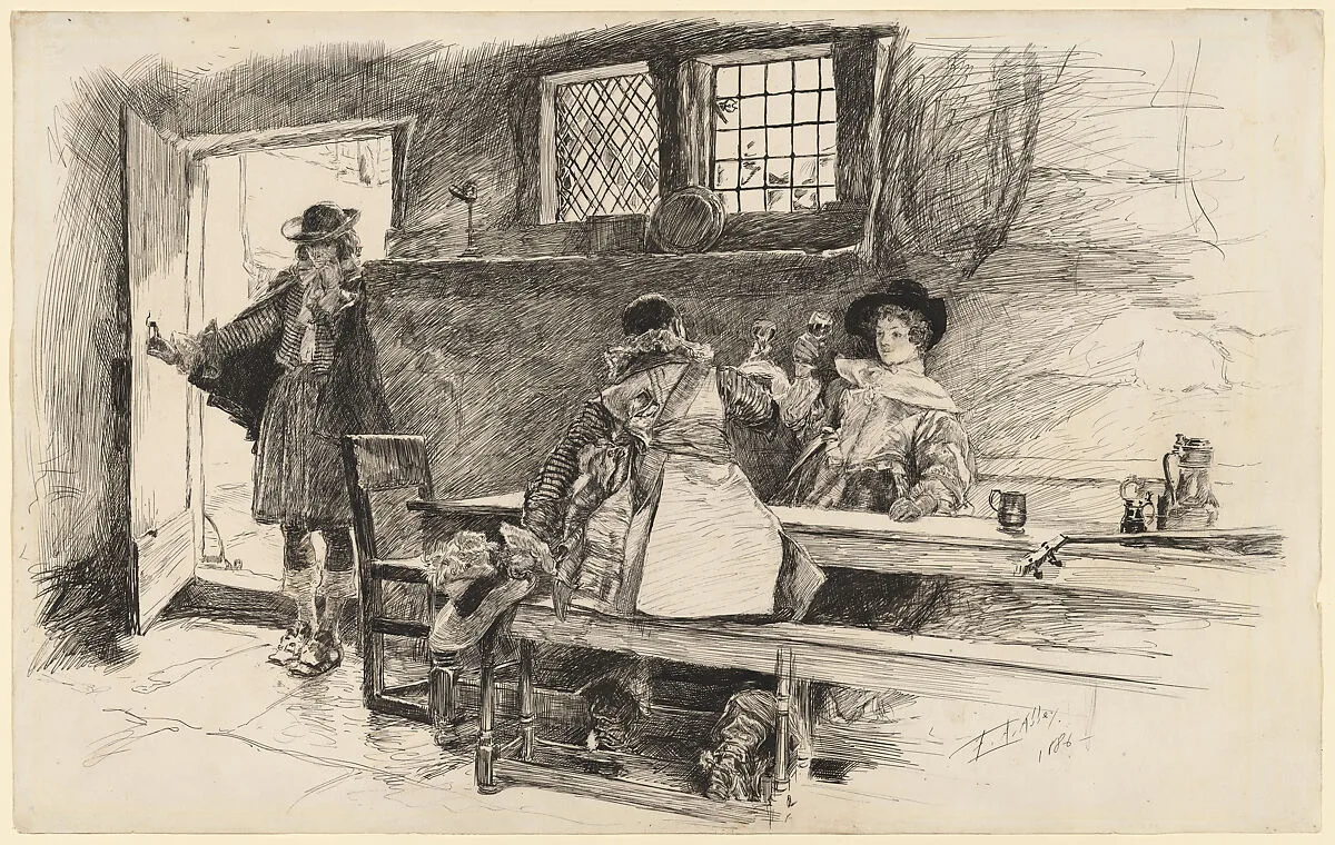 In a Tavern, Illustration for "Phillada Flouts Me" — Edwin Austin Abbey