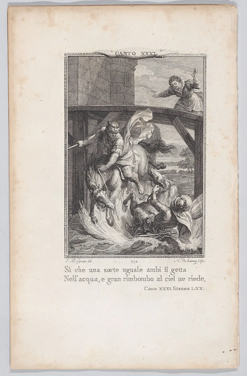 Canto 31, Stanza 70, from "Orlando Furioso" — G. Baskerville|Ludovico Ariosto|Nicolas de Launay|Giovanni Battista Cipriani