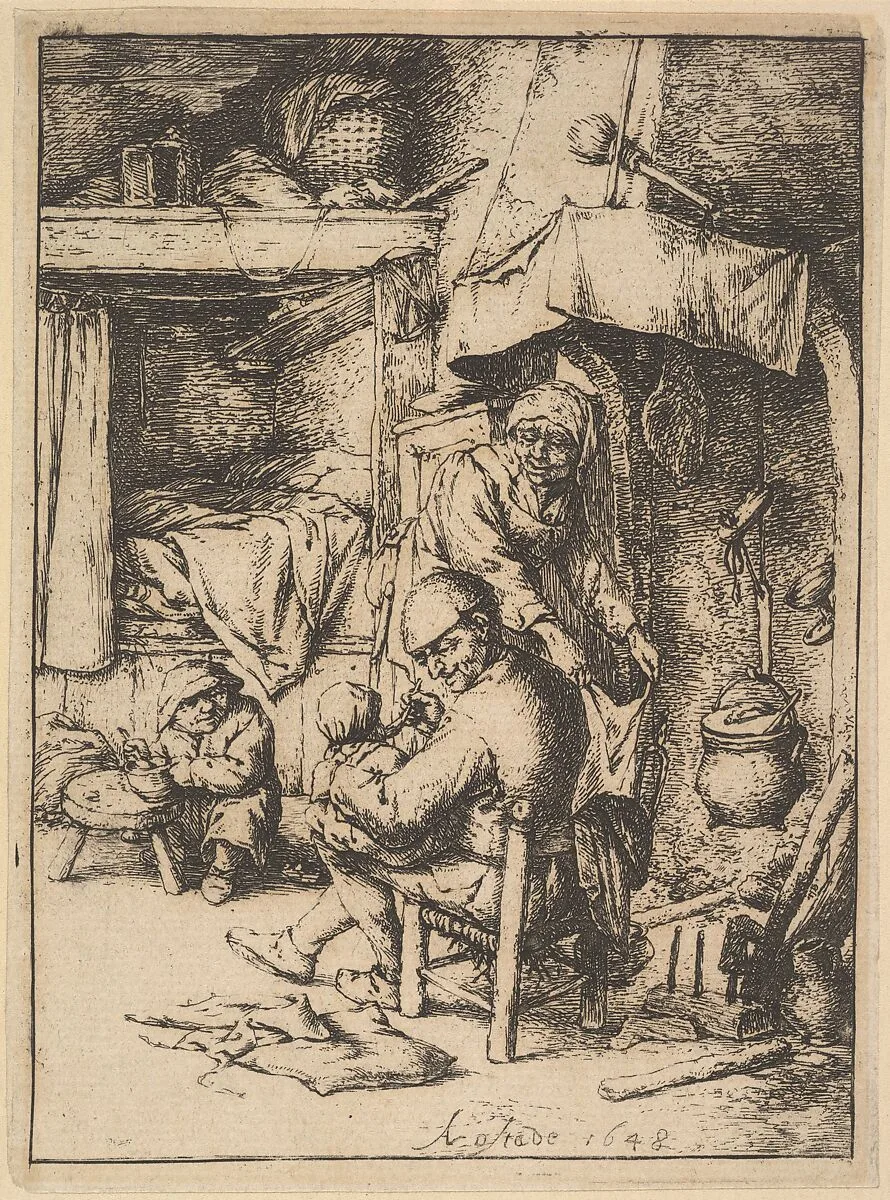 Father of the Family Giving Broth to His Baby — Adriaen van Ostade