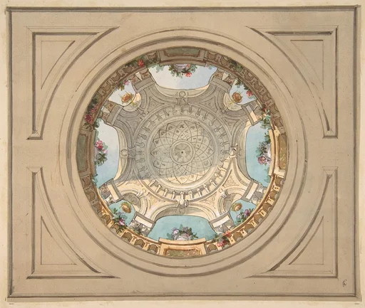 Design for a ceiling with trompe l'oeil balustrade