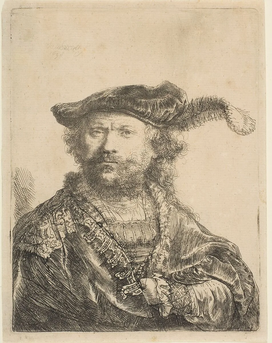 Self-Portrait in a Velvet Cap with Plume — Rembrandt (Rembrandt van Rijn)