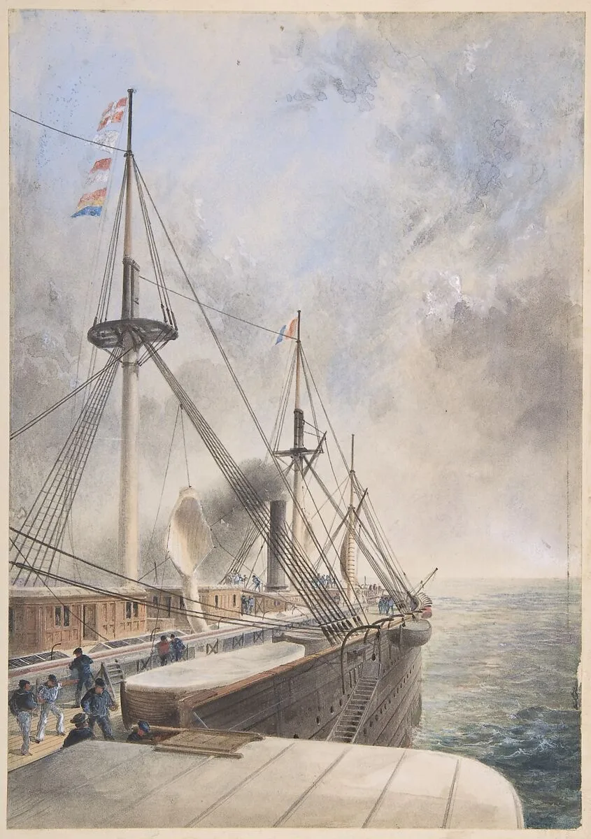View Looking Aft from the Port Paddle-box on the Deck of the Great Eastern: Showing the Trough for the Cable, etc. — Robert Charles Dudley
