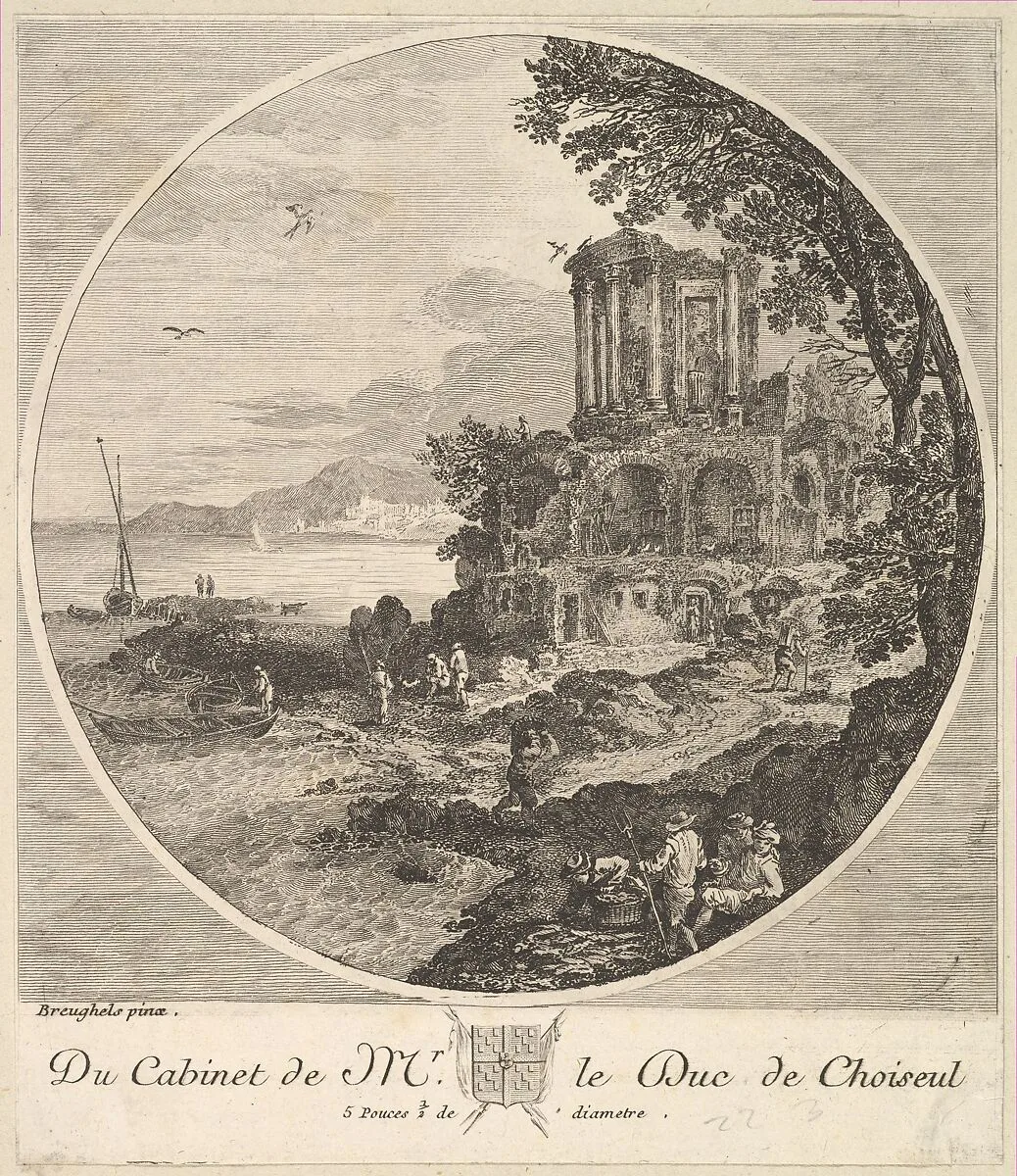 Seascape with the Ruins of the Temple of the Sybil at Tivoli after a painting in the cabinet of the Duc de Choiseul — Anonymous, French, 18th century
