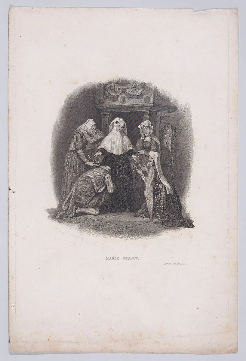 Mary, Queen of Scots distributing her possessions to her friends before her death (from "Histoire de France") — Mary, Queen of Scots|Alfred Johannot|Alfred Revel