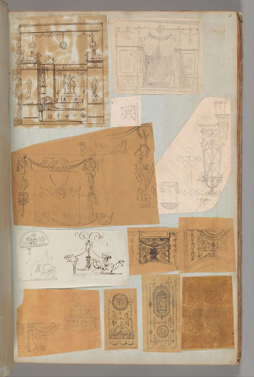 Page from a Scrapbook containing Drawings and Several Prints of Architecture, Interiors, Furniture and Other Objects — Pierre François Léonard Fontaine|Charles Percier