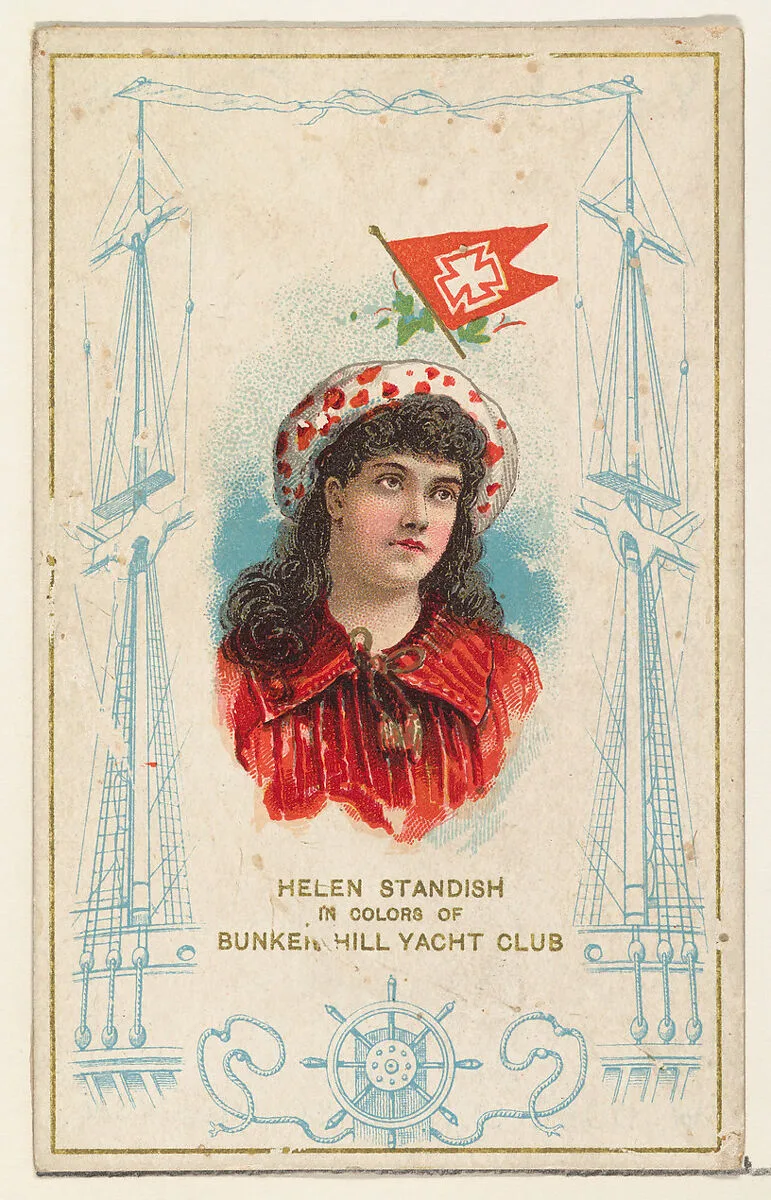 Helen Standish in Colors of Bunker Hill Yacht Club, from the Yacht Colors of the World series (N140) issued by Duke Sons & Co. to promote Honest Long Cut Tobacco — W. Duke, Sons & Co.