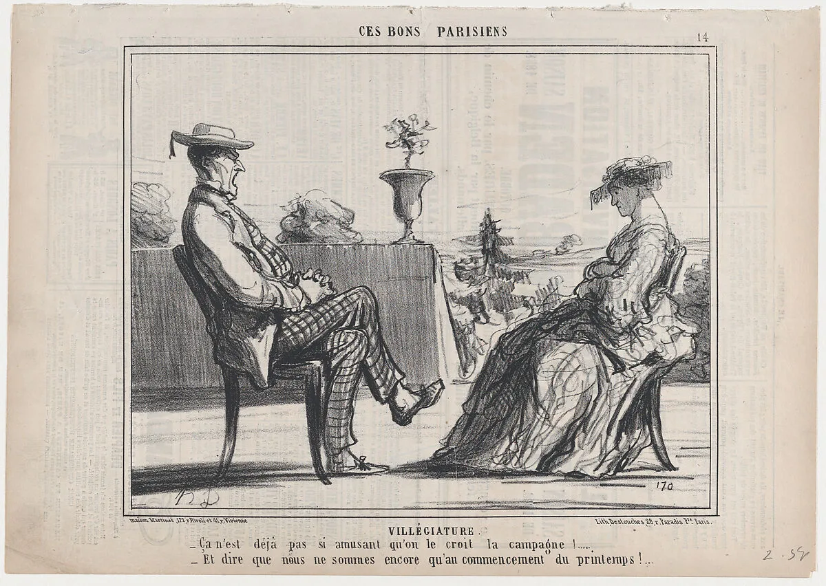Villégiature, from Ces Bons Parisiens, published in Le Charivari, May 5, 1858 — Aaron Martinet|Honoré Daumier|Destouches
