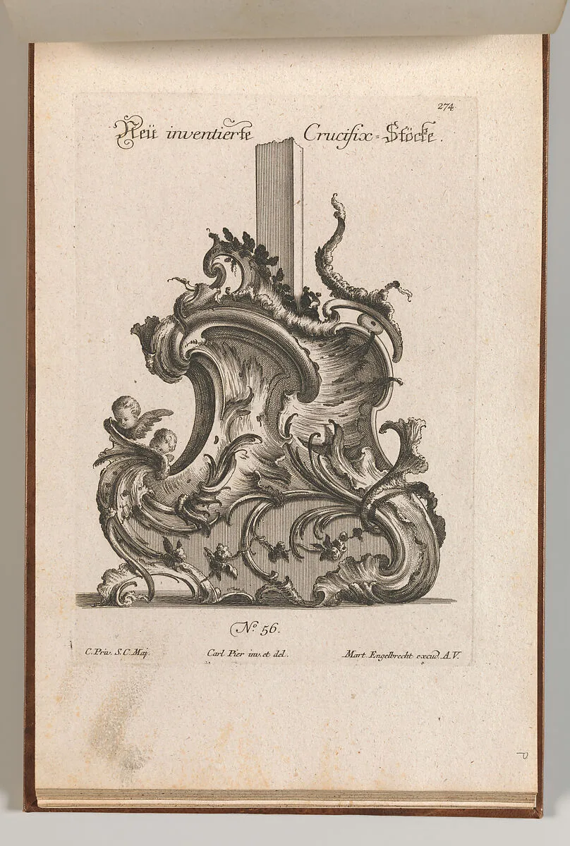 Design for the Base of a Crucifix, Plate 1 from: 'Neü inventierte Crucifix= Stöcke' — Jacob Gottlieb Thelot|Carl Pier|Martin Engelbrecht