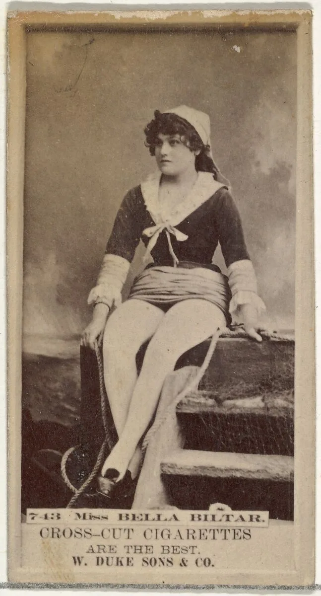 Card Number 743, Miss Bella Biltar, from the Actors and Actresses series (N145-3) issued by Duke Sons & Co. to promote Cross Cut Cigarettes — W. Duke, Sons & Co.