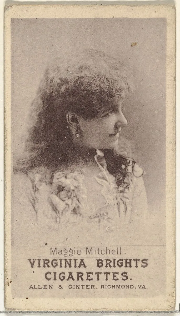 Maggie Mitchell, from the Actresses series (N67) promoting Virginia Brights Cigarettes for Allen & Ginter brand tobacco products — Allen & Ginter