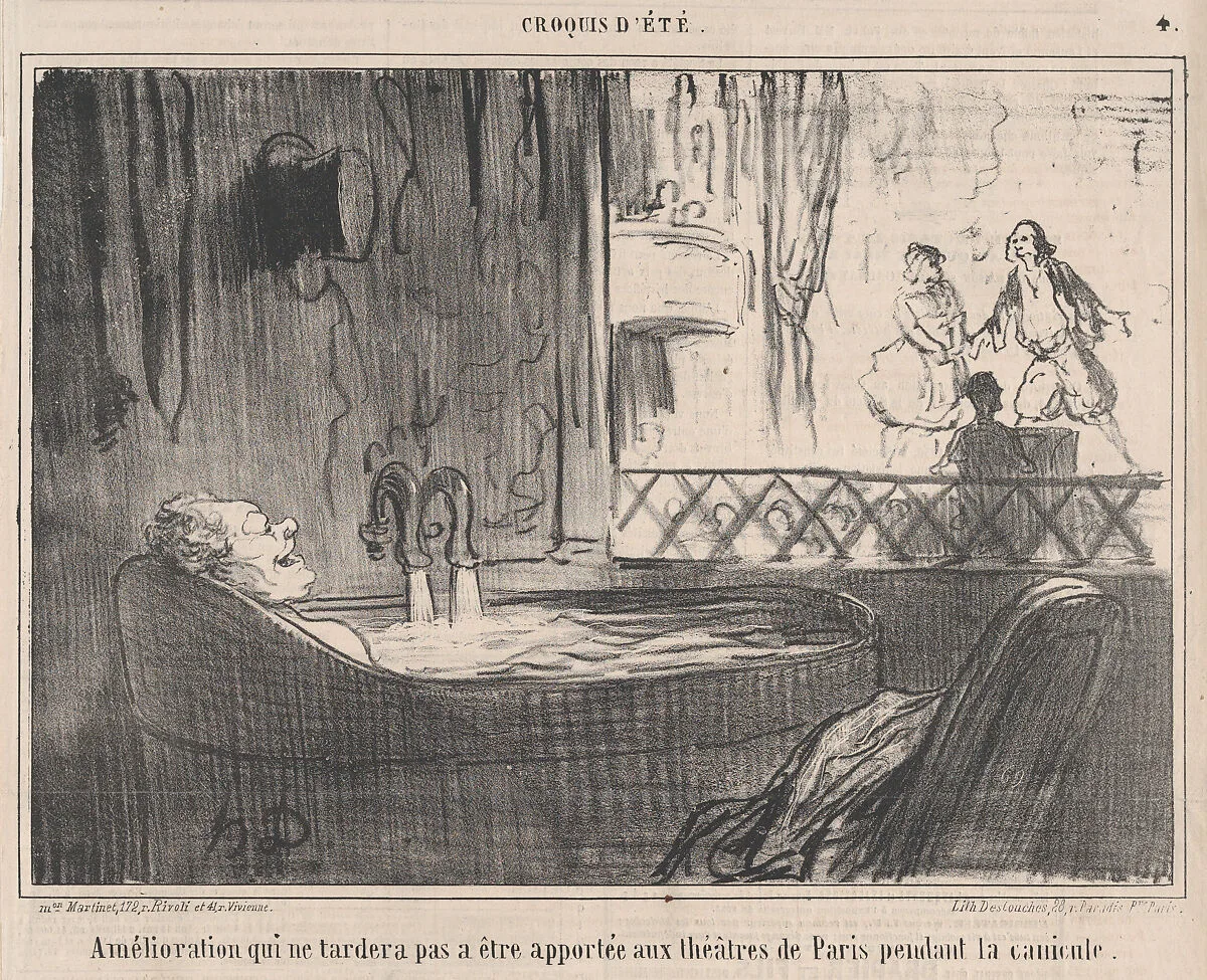 Amélioration qui ne tardera pas a être apportée aux théâtres de Paris pendant la canicule., from Croquis d'Été, published in Le Charivari, August 16-17, 1859 — Destouches|Aaron Martinet|Honoré Daumier
