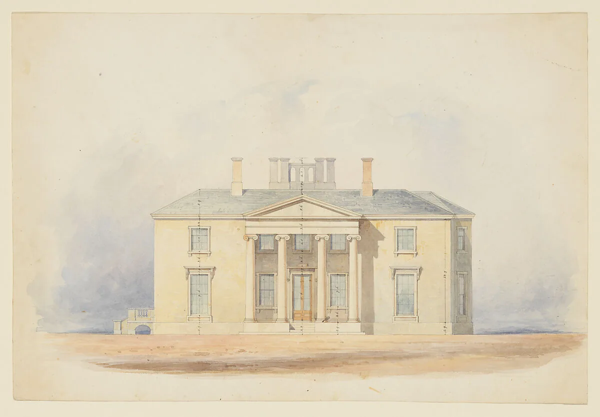 Design for a Classical Country House, Entrance Elevation — Anonymous, British, 19th century