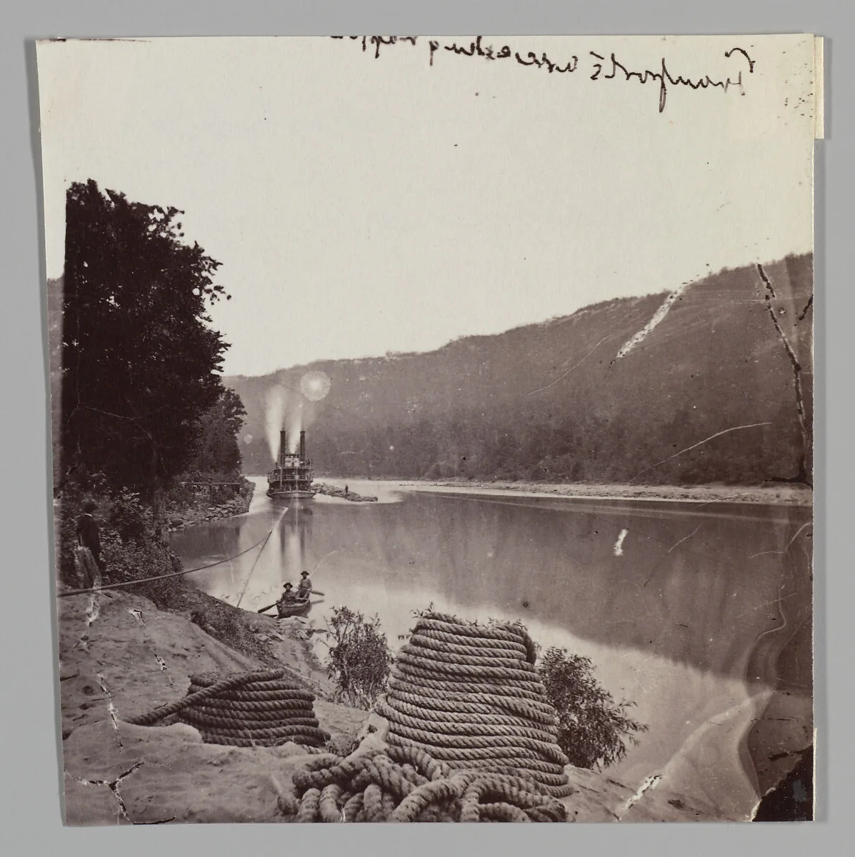 U.S. Transport in Rapids, Tennessee River/The Suck - Tennessee River below Chattanooga, looking down stream — George N. Barnard|Mathew B. Brady