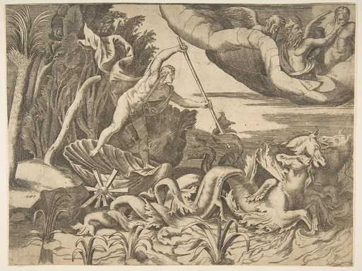 Neptune in his Chariot being drawn by seahorses, from the 'Division of the Universe'