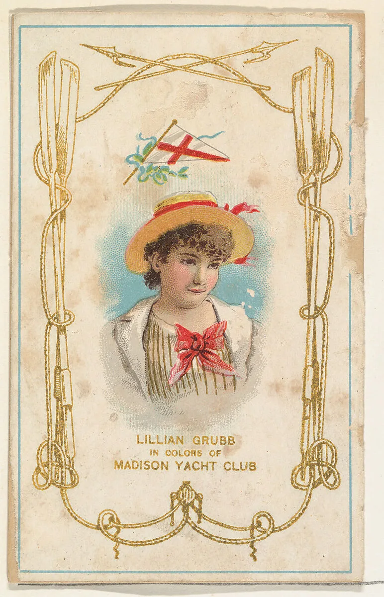 Lillian Grubb in the Colors of the Madison Yacht Club, from the Yacht Colors of the World series (N140) issued by Duke Sons & Co. to promote Honest Long Cut Tobacco — W. Duke, Sons & Co.