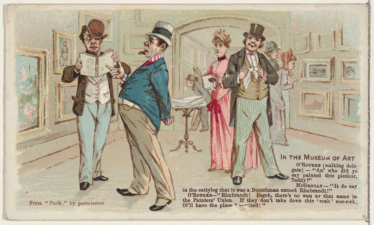 In the Museum of Art, from the Snapshots from "Puck" series (N128) issued by Duke Sons & Co. to promote Honest Long Cut Tobacco — W. Duke, Sons & Co.|Knapp & Company
