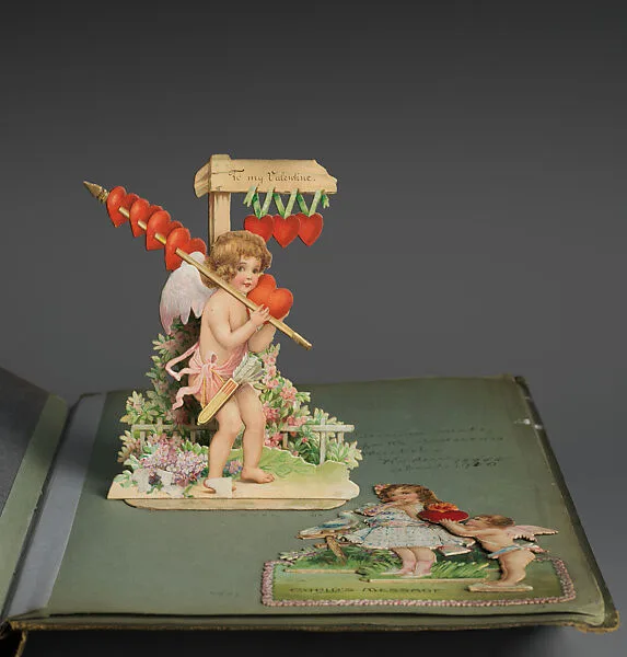 Valentine with Cupid carrying arrows impaled on a spear — Anonymous, German