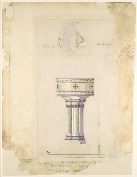 Design for marble and glass mosaic font — Tiffany Studios|Louis C. Tiffany