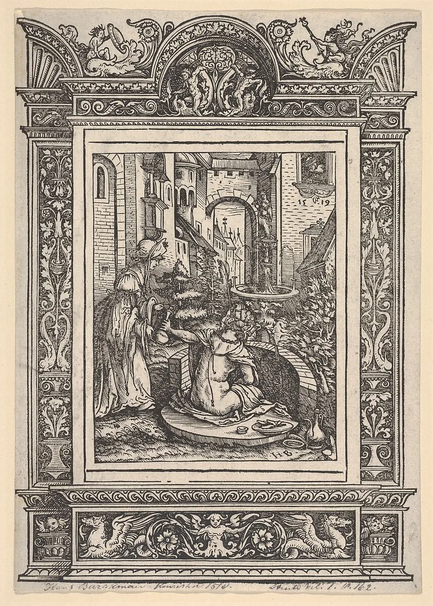 Bathsheba Bathing, from Women's Wile (Weiberlisten) — Hans Burgkmair|Hans Weiditz the Younger|Jost de Negker