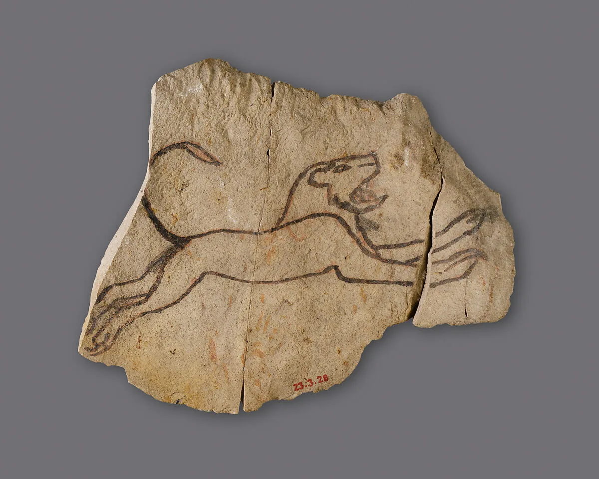 Ostracon with sketch of a running lion — Unknown