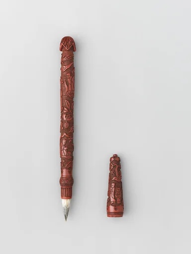 晚明 剔紅雕漆筆|Writing brush and cover