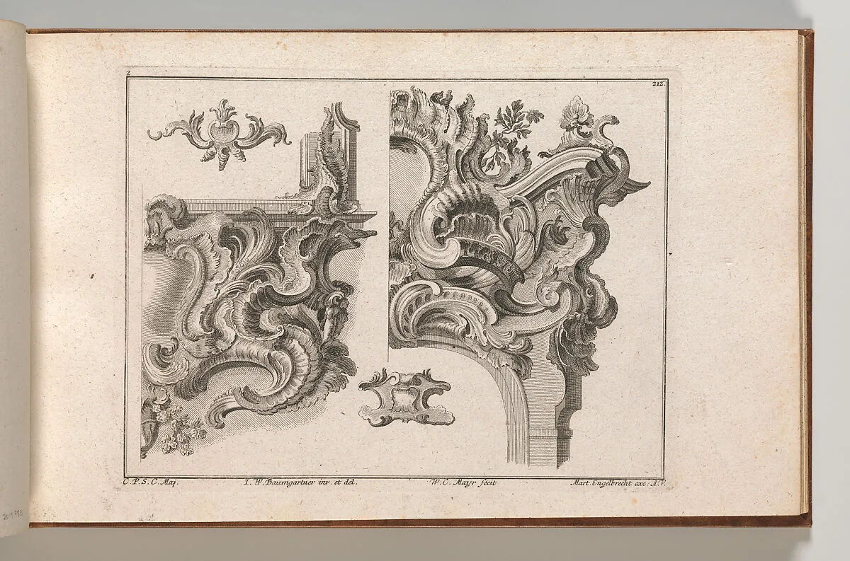 Suggestion for the Decoration of Lower Right and Top Right of an Altar Frame, Plate 2 from an Untitled Series with Rocailles Ornaments for Altar and Door Frames — Johann Wolfgang Baumgartner|Wolffgang Christoph Mayr|Martin Engelbrecht