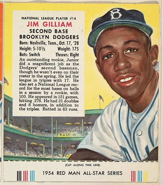 Jim Gilliam, from the Major League All Stars series (T234), issued by Red Man Chewing Tobacco — Red Man Chewing Tobacco