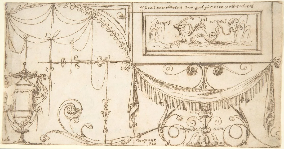 Grotesque ornament with garlands and vase — Andrés de Melgar