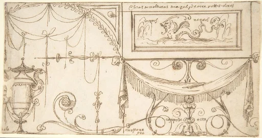 Grotesque ornament with garlands and vase