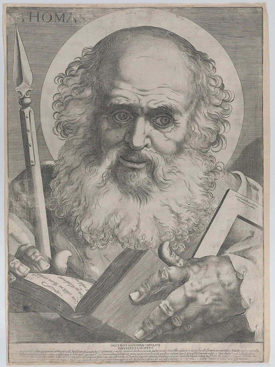 Saint Thomas, with a lance in a right hand and a book and square in his left hand — Luca Ciamberlano