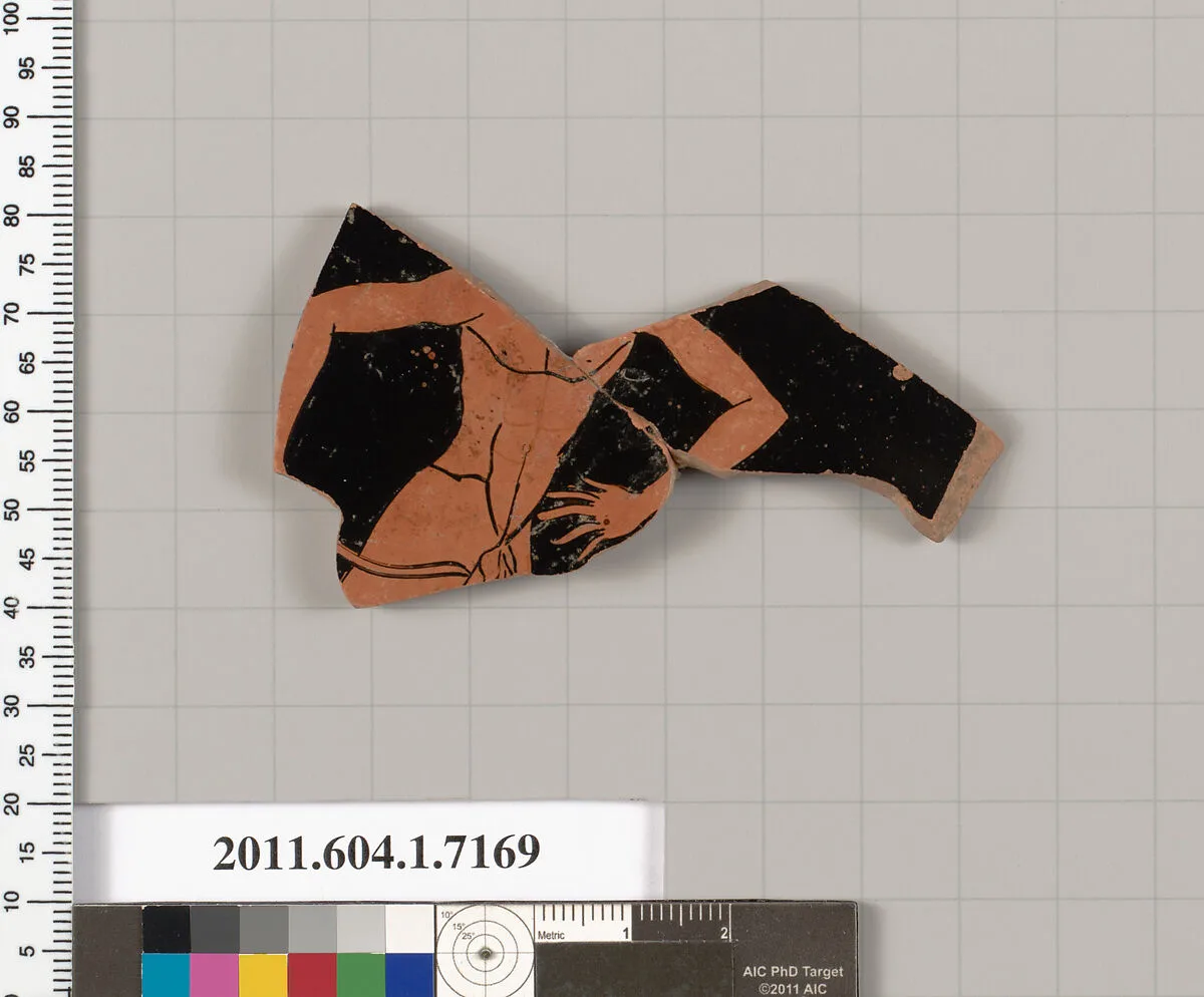 Terracotta fragment of a kylix (drinking cup) — Makron