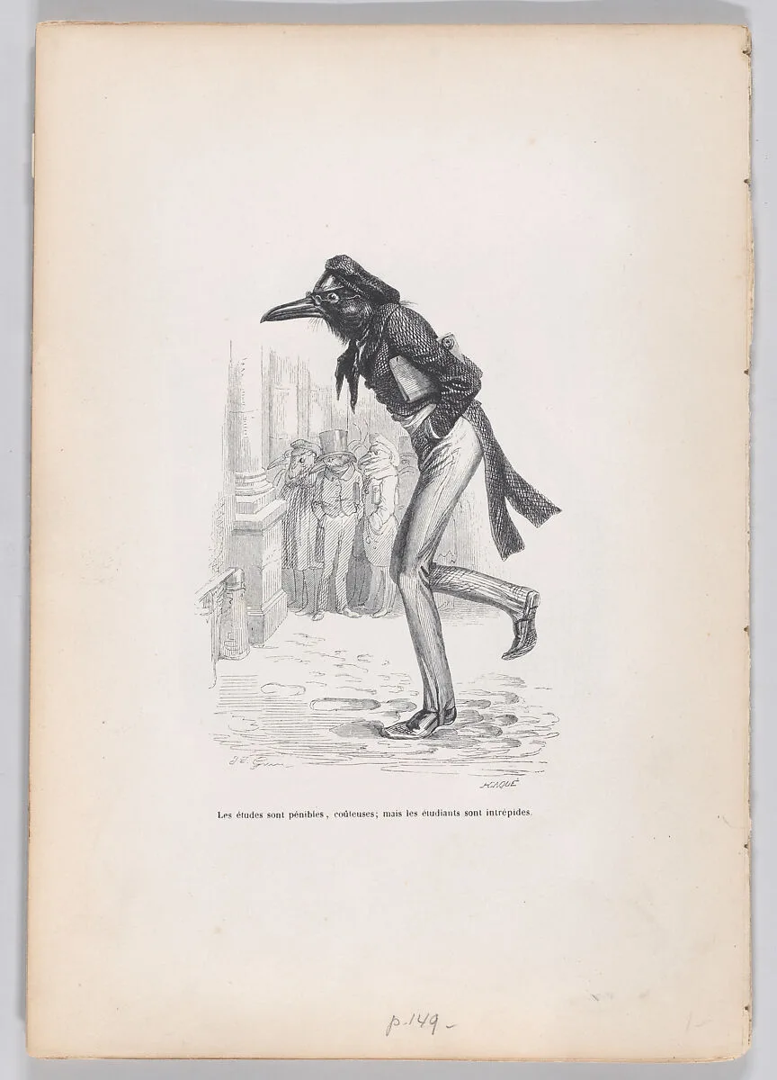"The studies are painful, expensive; but the students are intrepid" from Scenes from the Private and Public Life of Animals — Joseph Hippolyte Jules Caqué|Honoré de Balzac|J. J. Grandville