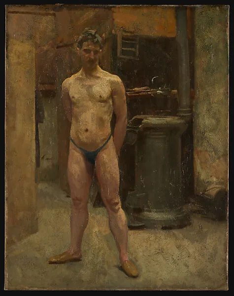 A Male Model Standing before a Stove — John Singer Sargent