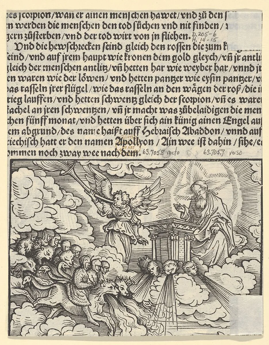 Verso of Sheet with Fragment of The Destroying Angels, from The Apocalypse — Hans Burgkmair|Silvan Otmar
