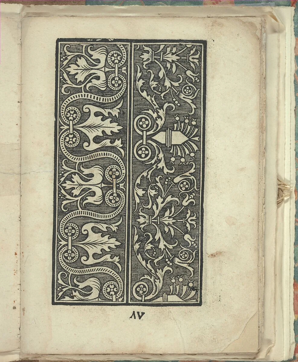 Opera Nova Universali intitulata Corona di racammi, page 5 (recto) — Giovanni Andrea Vavassore