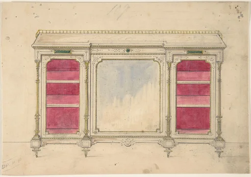 Cabinet Design with a Mirrored Front and Red Shelves