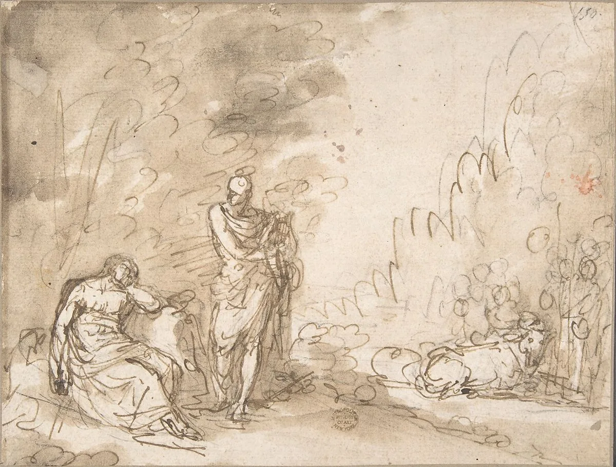 Scene with Apollo? Orpheus? — Anonymous, Italian, Roman-Bolognese, 17th century