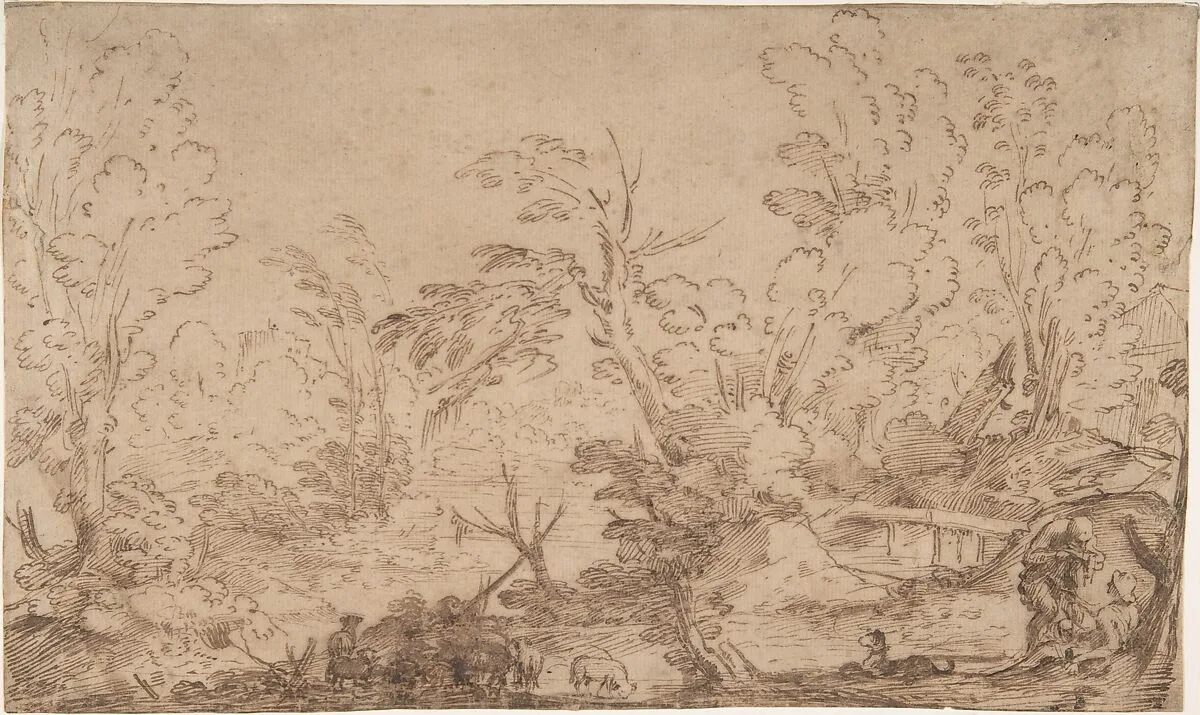 Landscape With Shepherds — Anonymous, Italian, Bolognese, 17th century|Carracci School