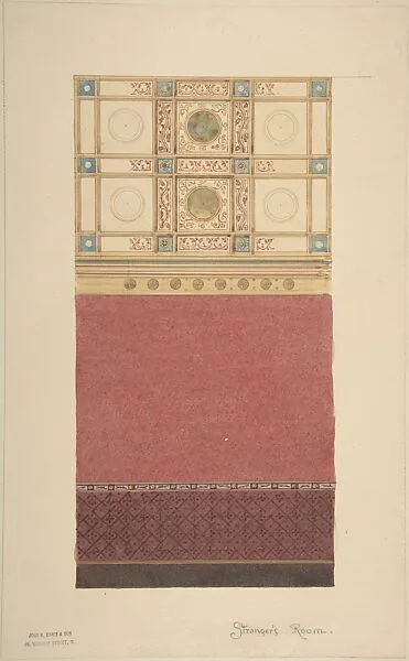 Design for Wall Elevation with Diapered Wainscoting and a Coffered Ceiling — John Gregory Crace|John Dibblee Crace